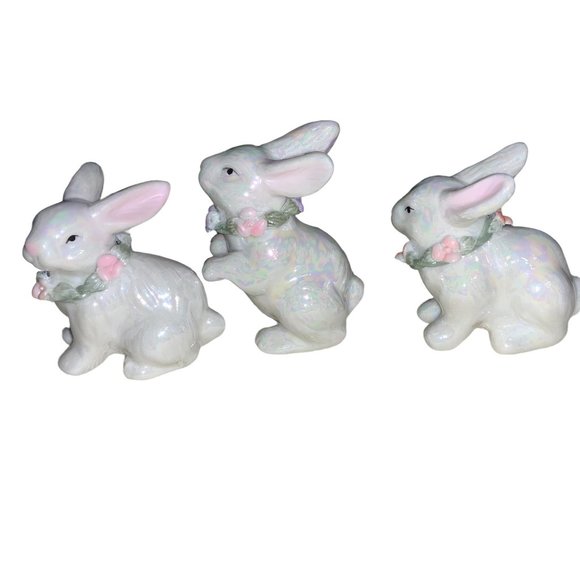 Easter Bunny Rabbits with Floral Wreaths Set of 3 - Picture 6 of 10